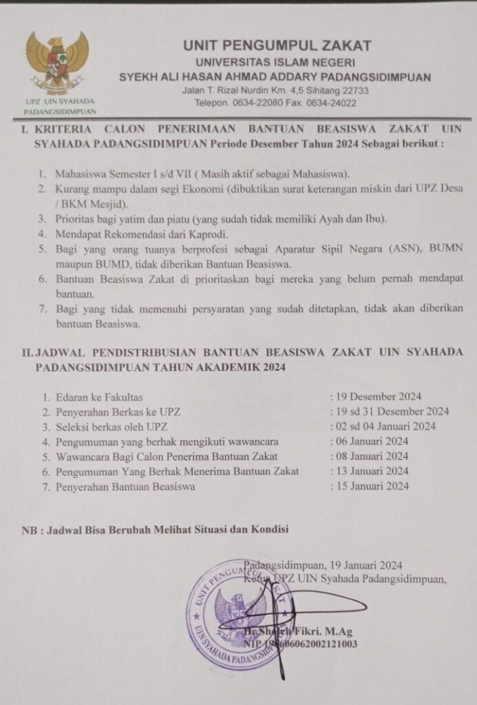 Pengumuman Beasiswa Baznas UPZ 2024 